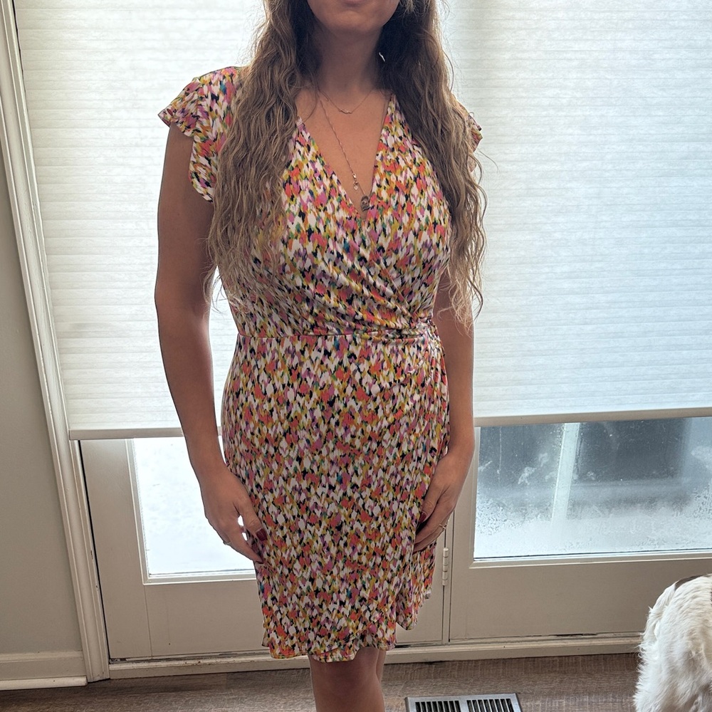 London Times Multicolor V-Neck Mini Dress